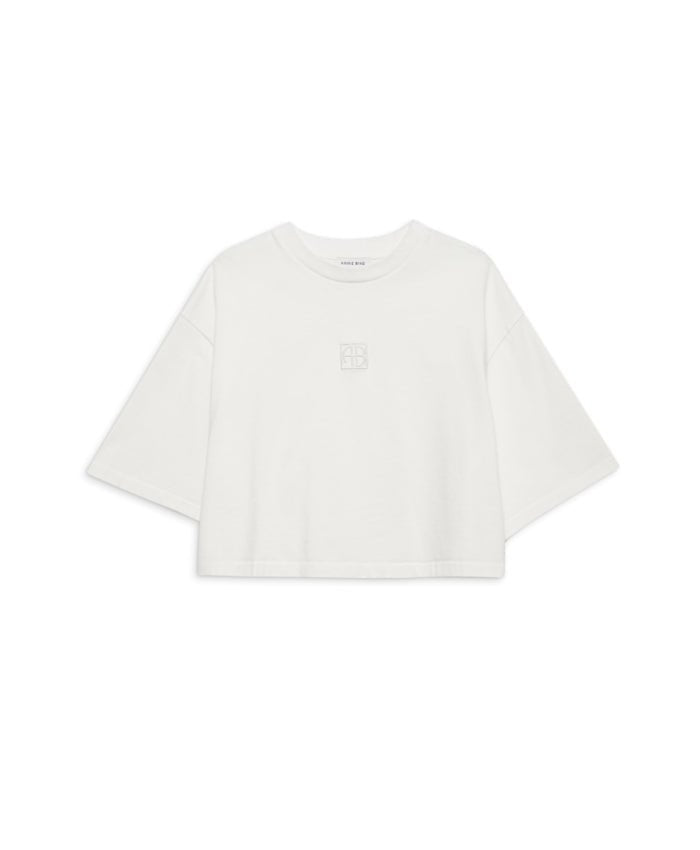 Anine Bing Myers Cropped Tee Framed Momogram Ivory - Den Lille Ida - Anine Bing