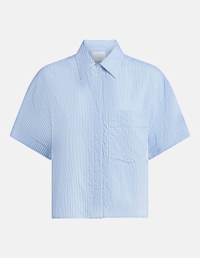 Dondup Shirt Short Sleeve Blue and White Stripe