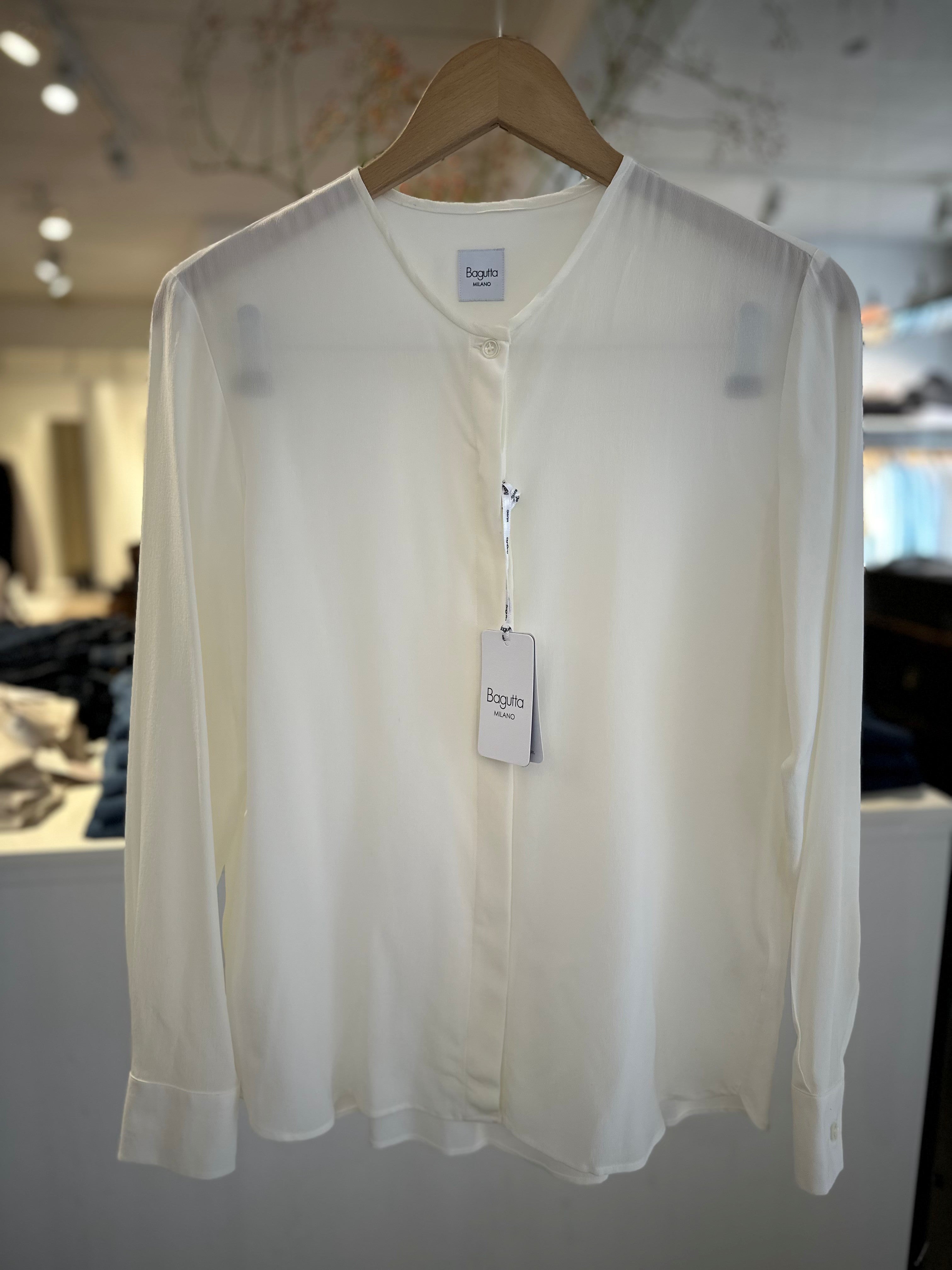 Bagutta Silk Shirt Round Neck Ecru