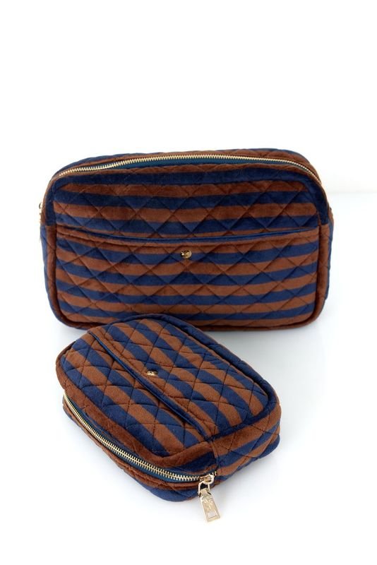 Fan Palm Beauty Bag Large Hazel Nut Velvet - Den Lille Ida - fan Palm