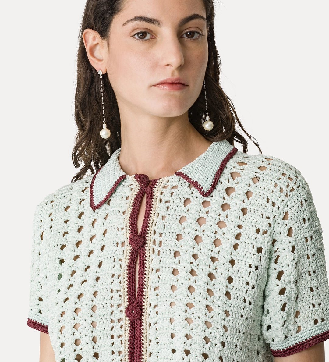 forte forte cable lux handmade crochet polo shirt plume - Den Lille Ida - forte_forte