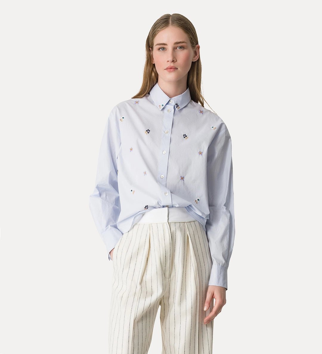 forte forte cropped shirt in cotton poplin ciel - Den Lille Ida - forte_forte