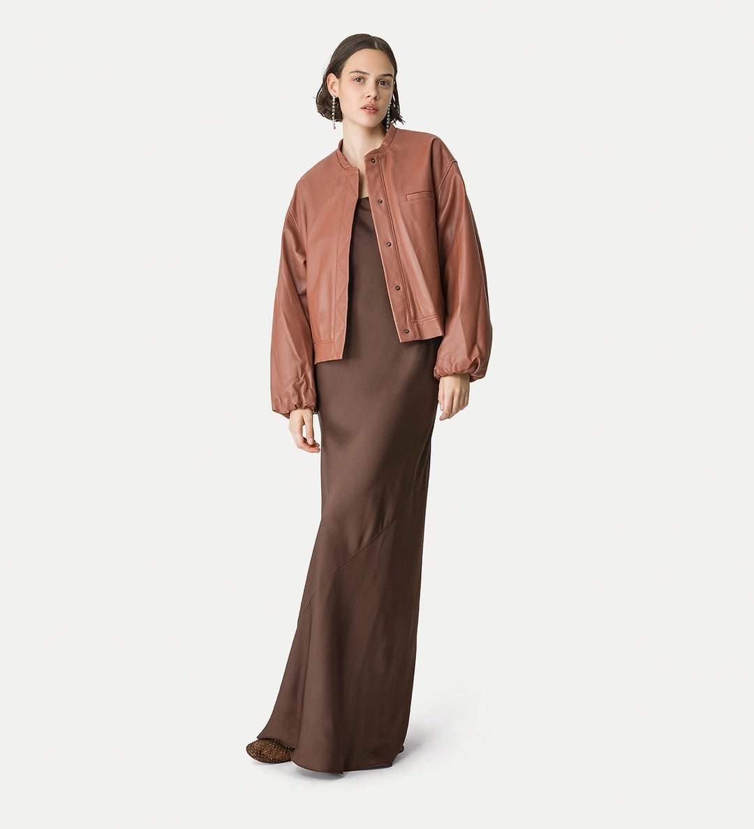 forte_forte elegant dress in envers satin chocolat - Den Lille Ida - forte_forte