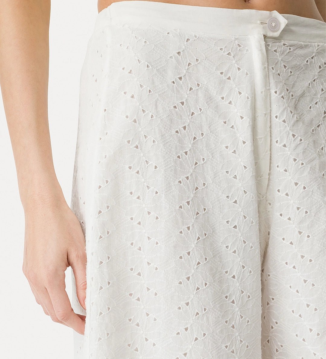 forte_forte flared muslin trousers with “broderie anglaise” embroidery - Den Lille Ida - forte_forte