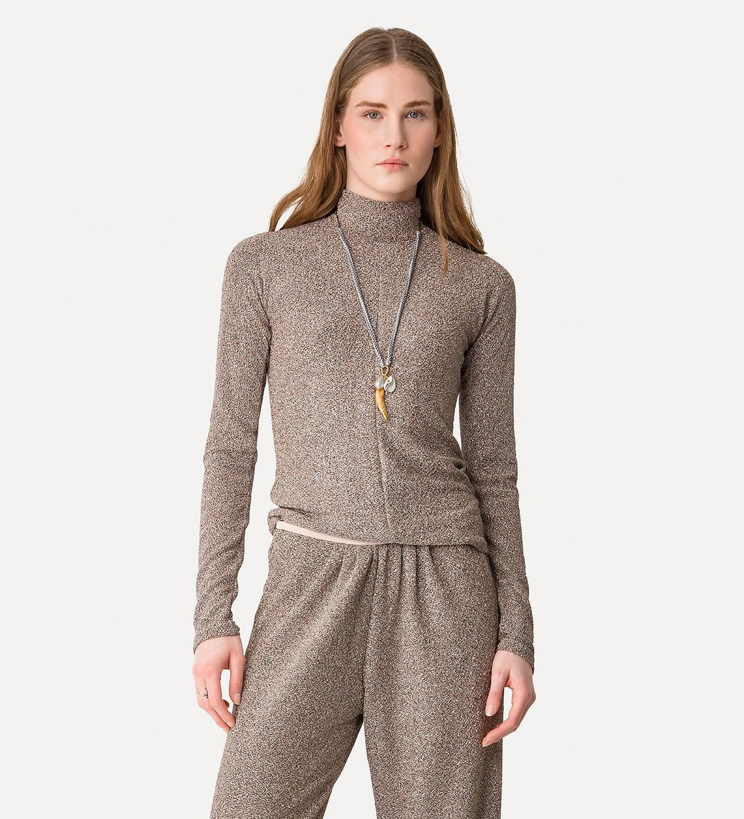 forte_forte vrille lurex jersey turtleneck t-shirt poudre - Den Lille Ida - forte_forte