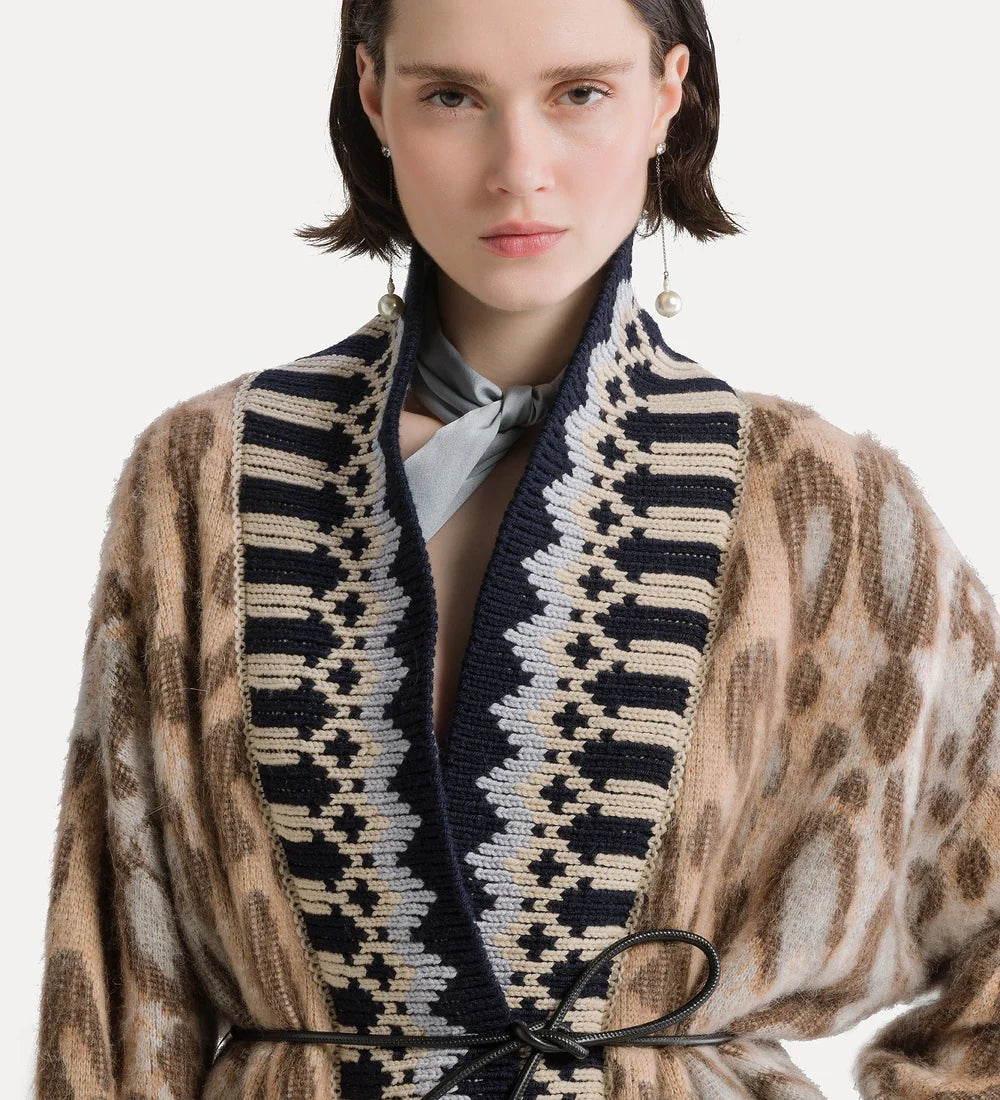 forte_forte “the brit leopard” alpaca-blend jacquard cardigan gold
