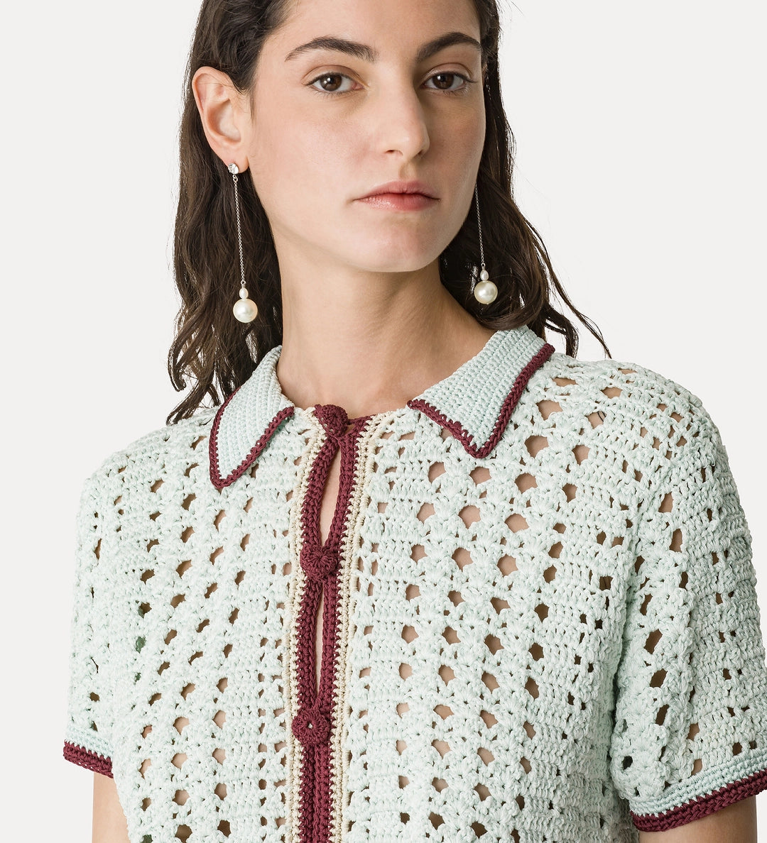 forte forte cable lux handmade crochet polo shirt plume