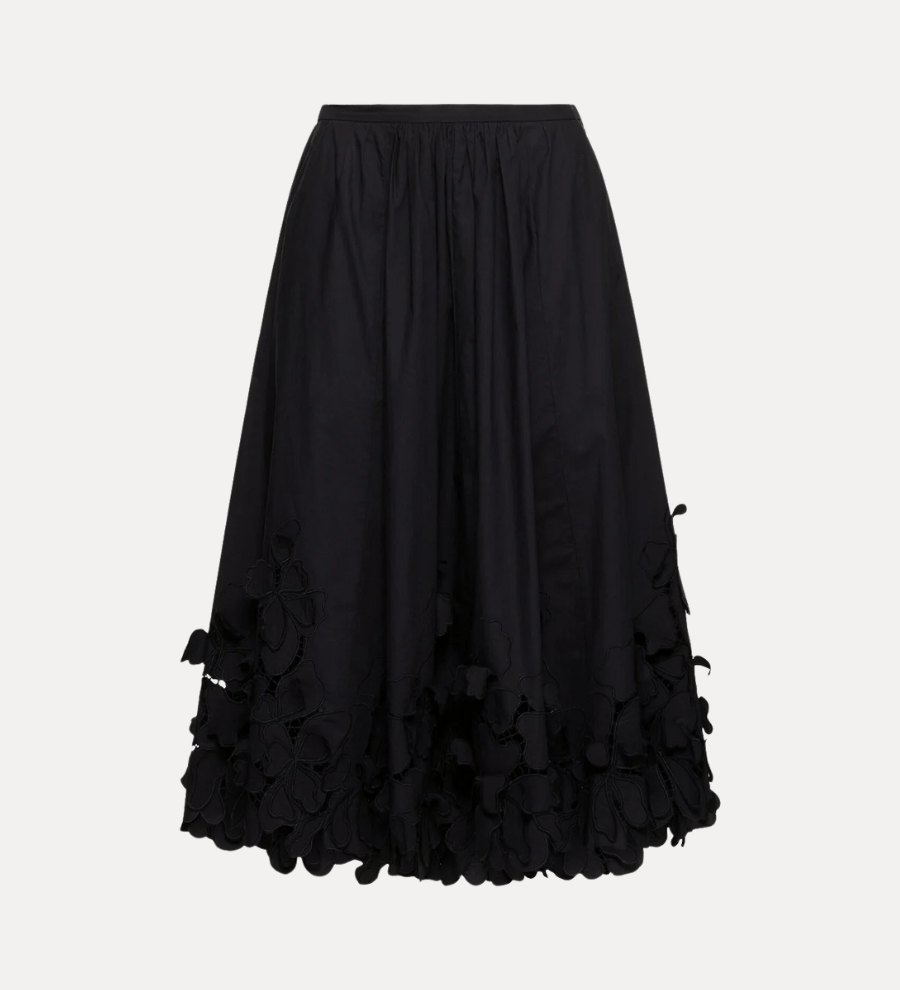 forte_forte skirt "en fleur" embroidery cotton poplin black - Den Lille Ida - forte_forte