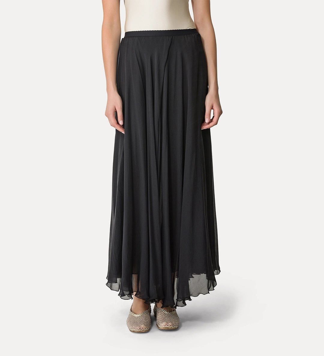 FORTE_FORTE LONG SKIRT IN SILK CHIFFON BLACK - Den Lille Ida - forte_forte