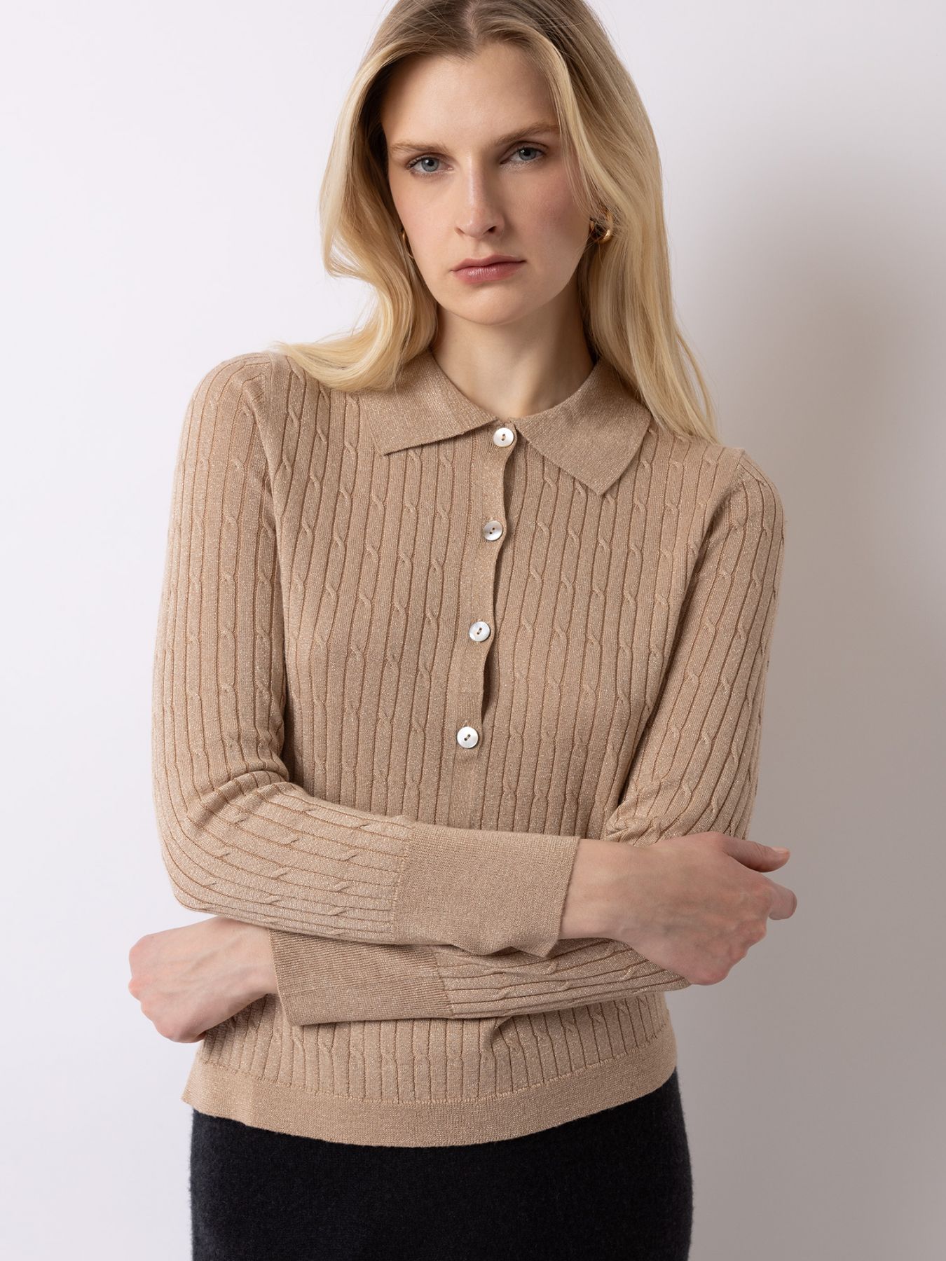 FTC Cashmere Polo Pullover Gold Lurex - Den Lille Ida - FTC