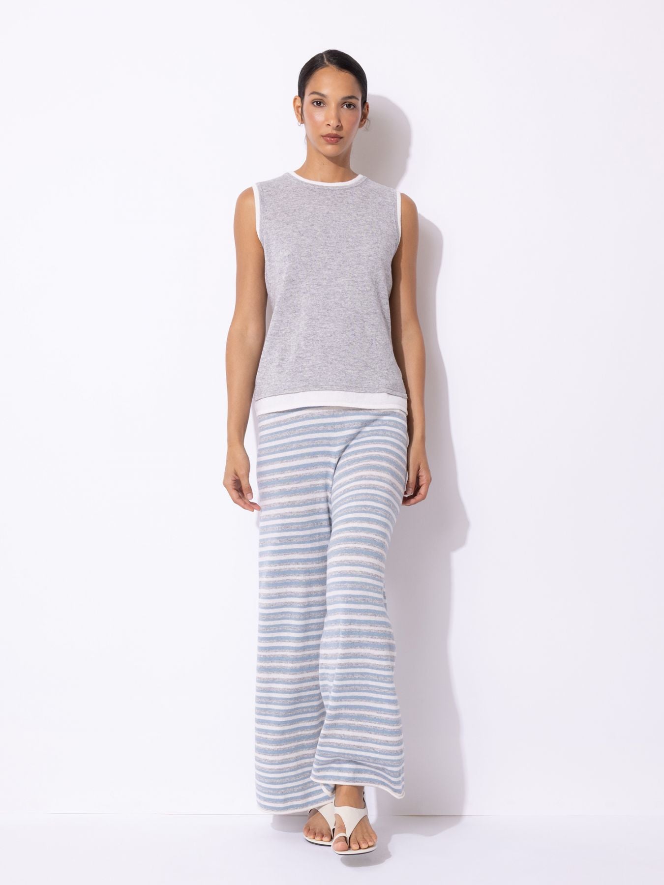 FTC Top with Contrast Trim Light Grey Melange - Den Lille Ida - FTC