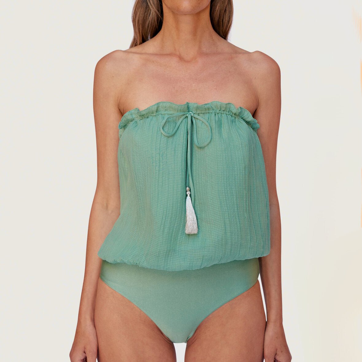Hanne Bloch Bandeau Silk Swimsuit Ocean - Den Lille Ida - HANNE BLOCH