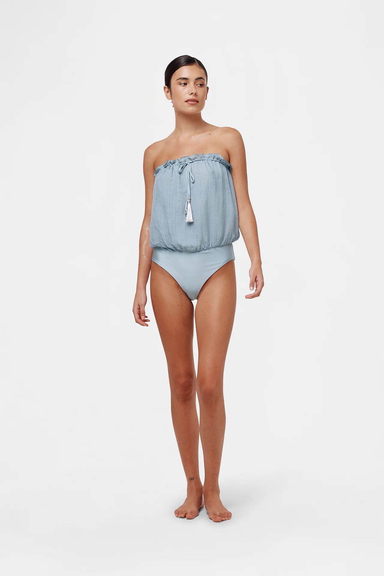 HANNE BLOCH BANDEAU SILK SWIMSUIT ICE BLUE - Den Lille Ida - HANNE BLOCH