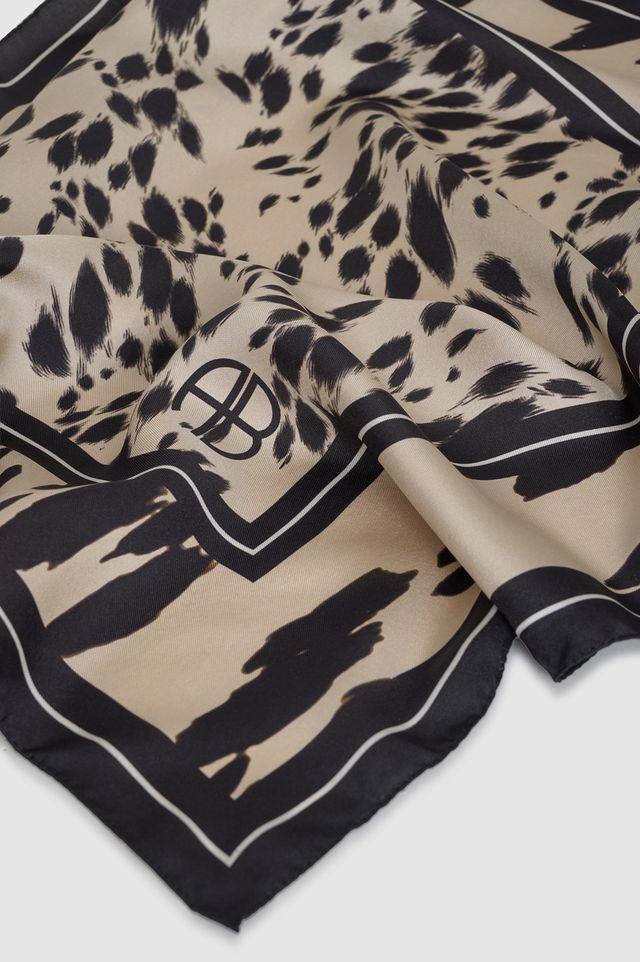 Anine Bing York Silk Scarf Leopard Pearl White