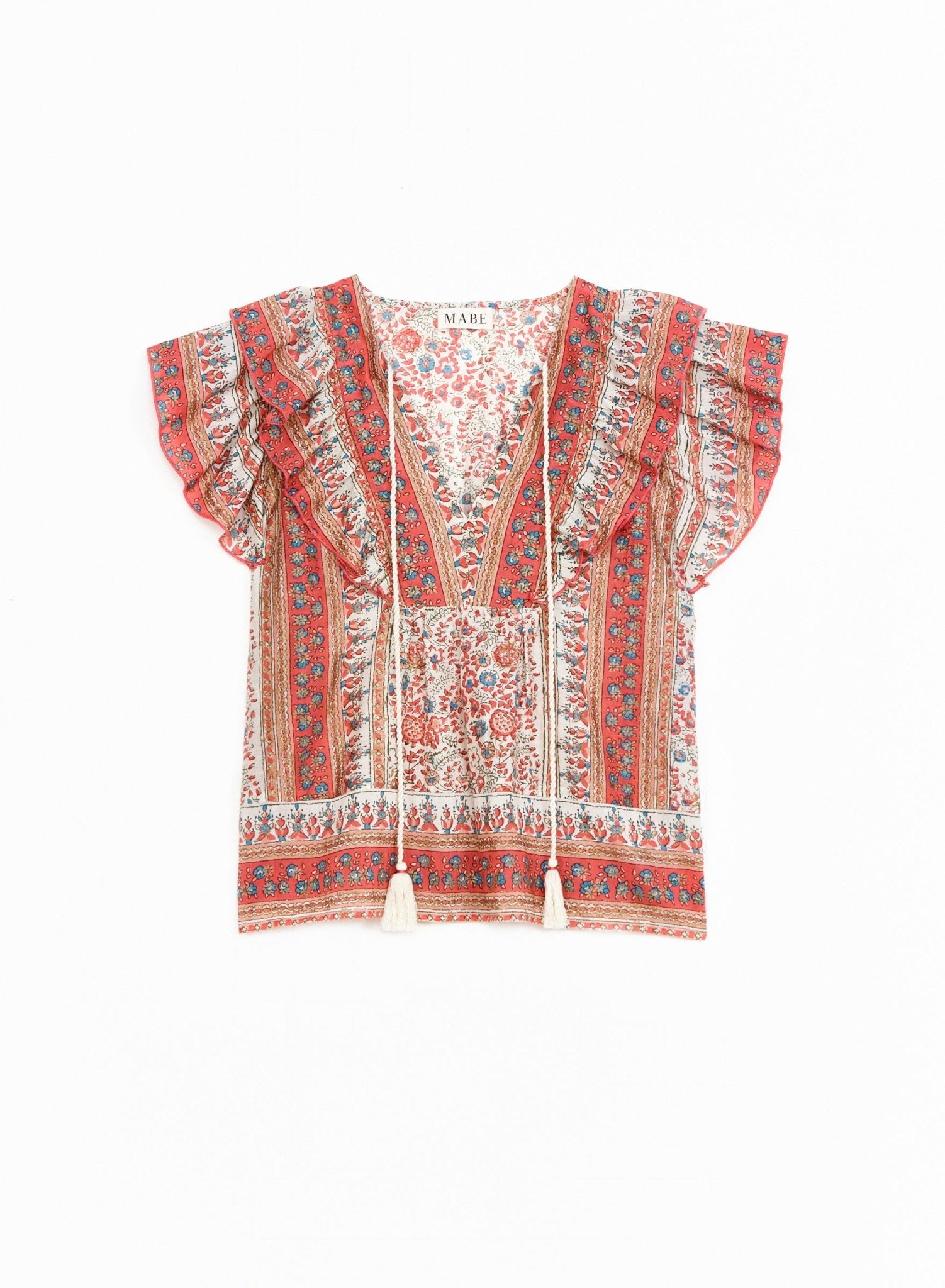 M.A.B.E. Cass Print Frill Top Coral - Den Lille Ida - M.A.B.E