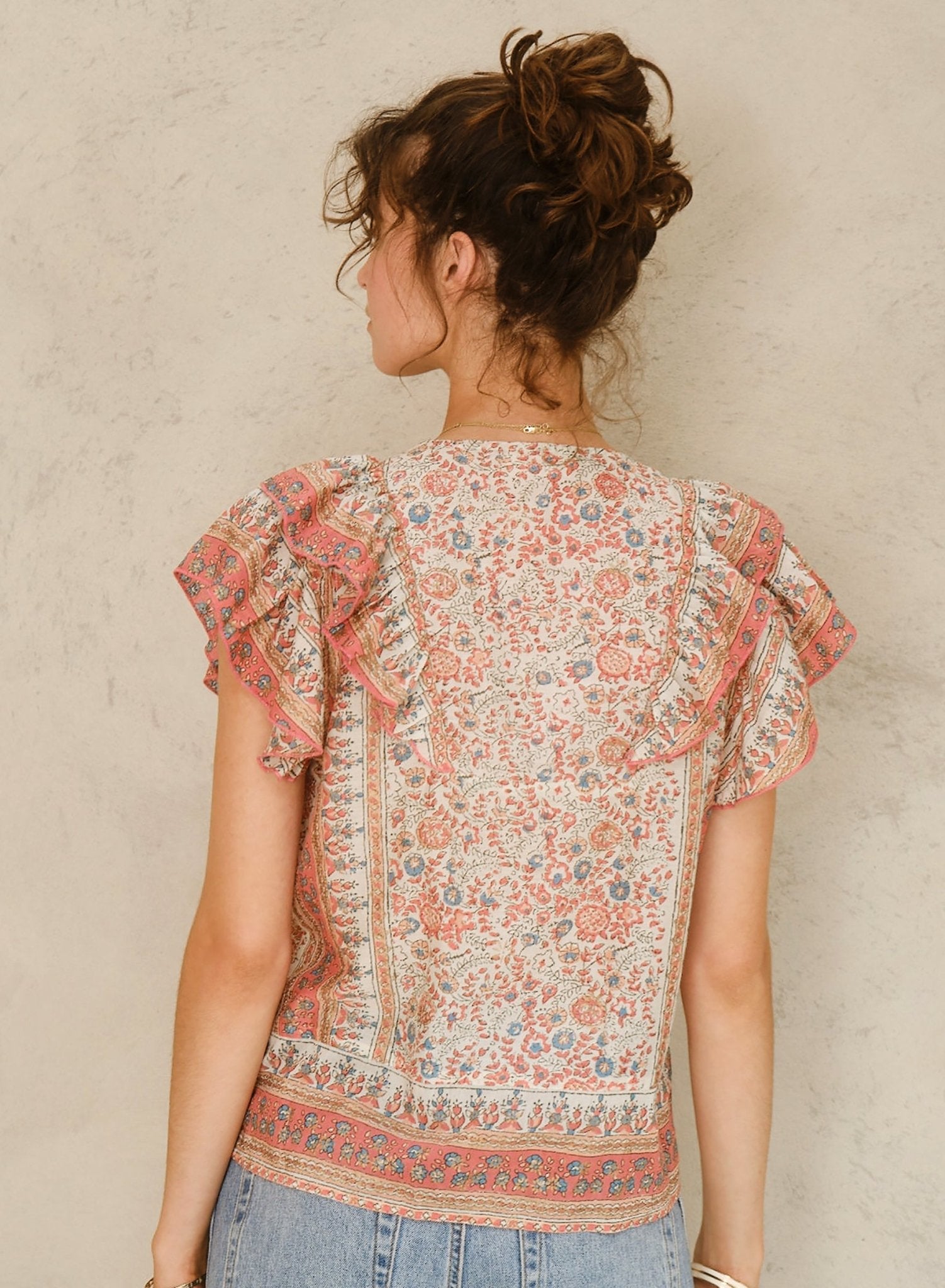 M.A.B.E. Cass Print Frill Top Coral - Den Lille Ida - M.A.B.E