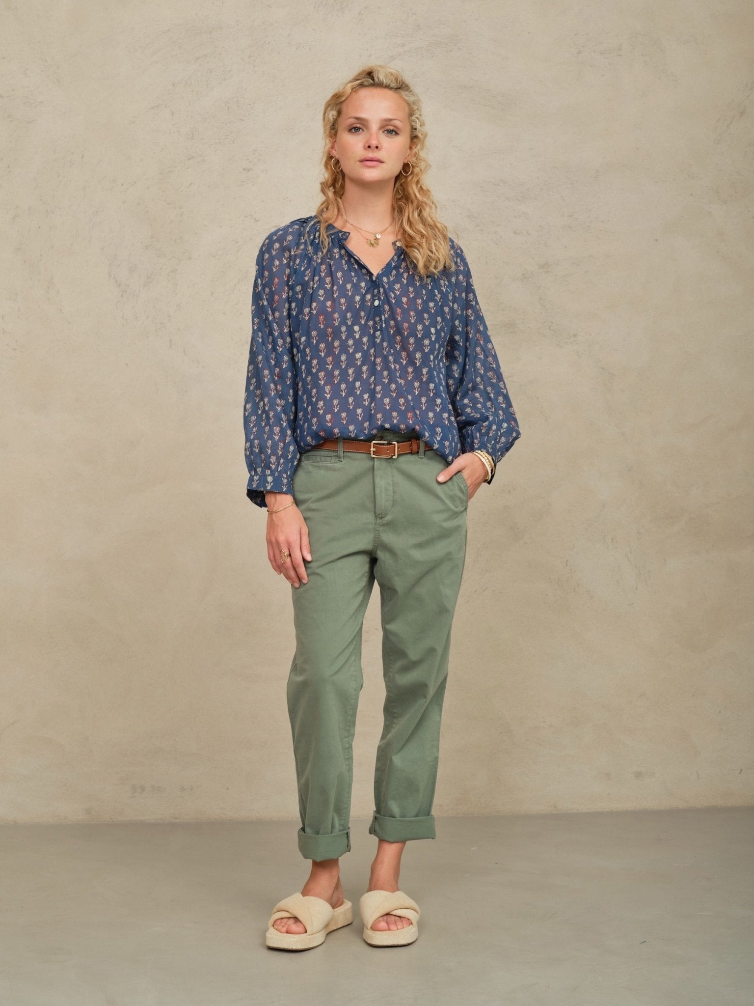 M.A.B.E Ari Print Gathered Top Indigo - Den Lille Ida - M.A.B.E