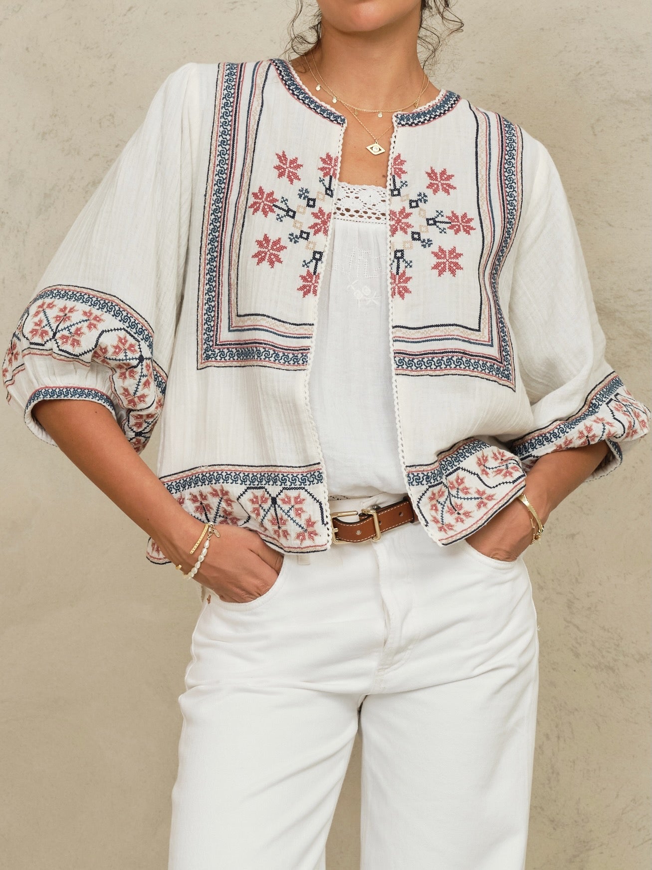 M.A.B.E Calista Emb Jacket Ecru/Multi - Den Lille Ida - M.A.B.E