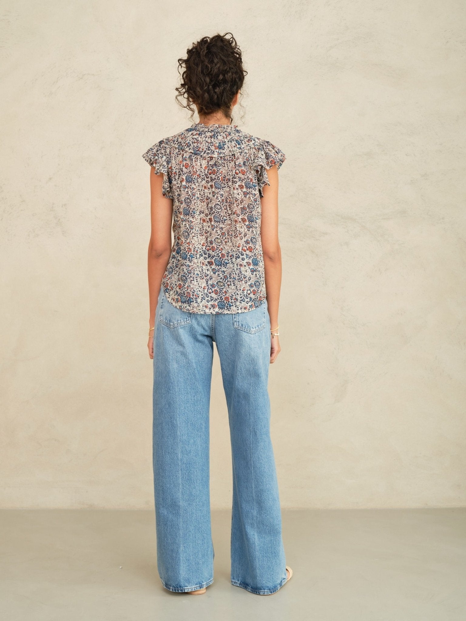 M.A.B.E Cass Print Frill Top Indigo/Rust - Den Lille Ida - M.A.B.E