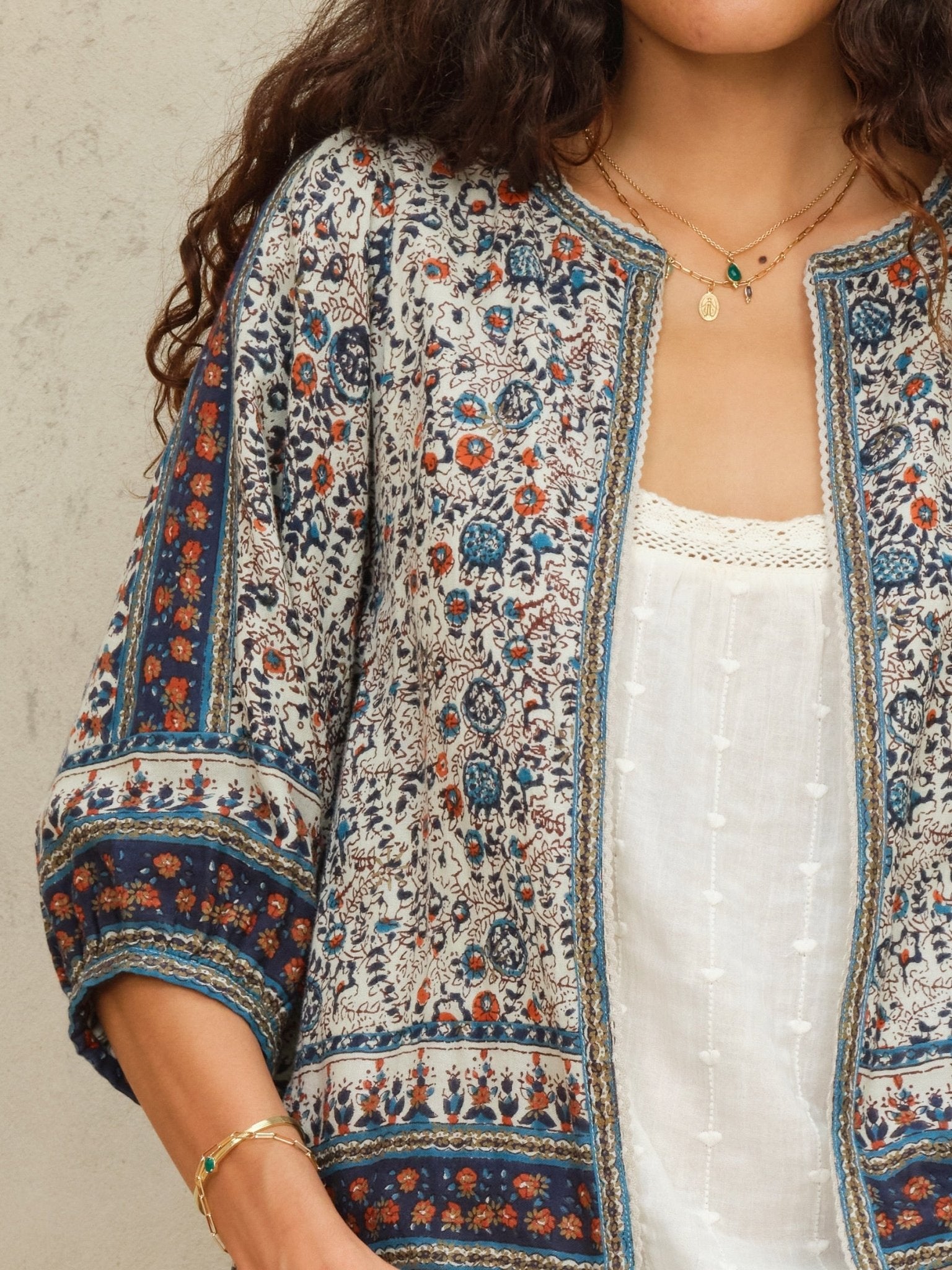 M.A.B.E Cass Print Jacket Indigo/Rust - Den Lille Ida - M.A.B.E