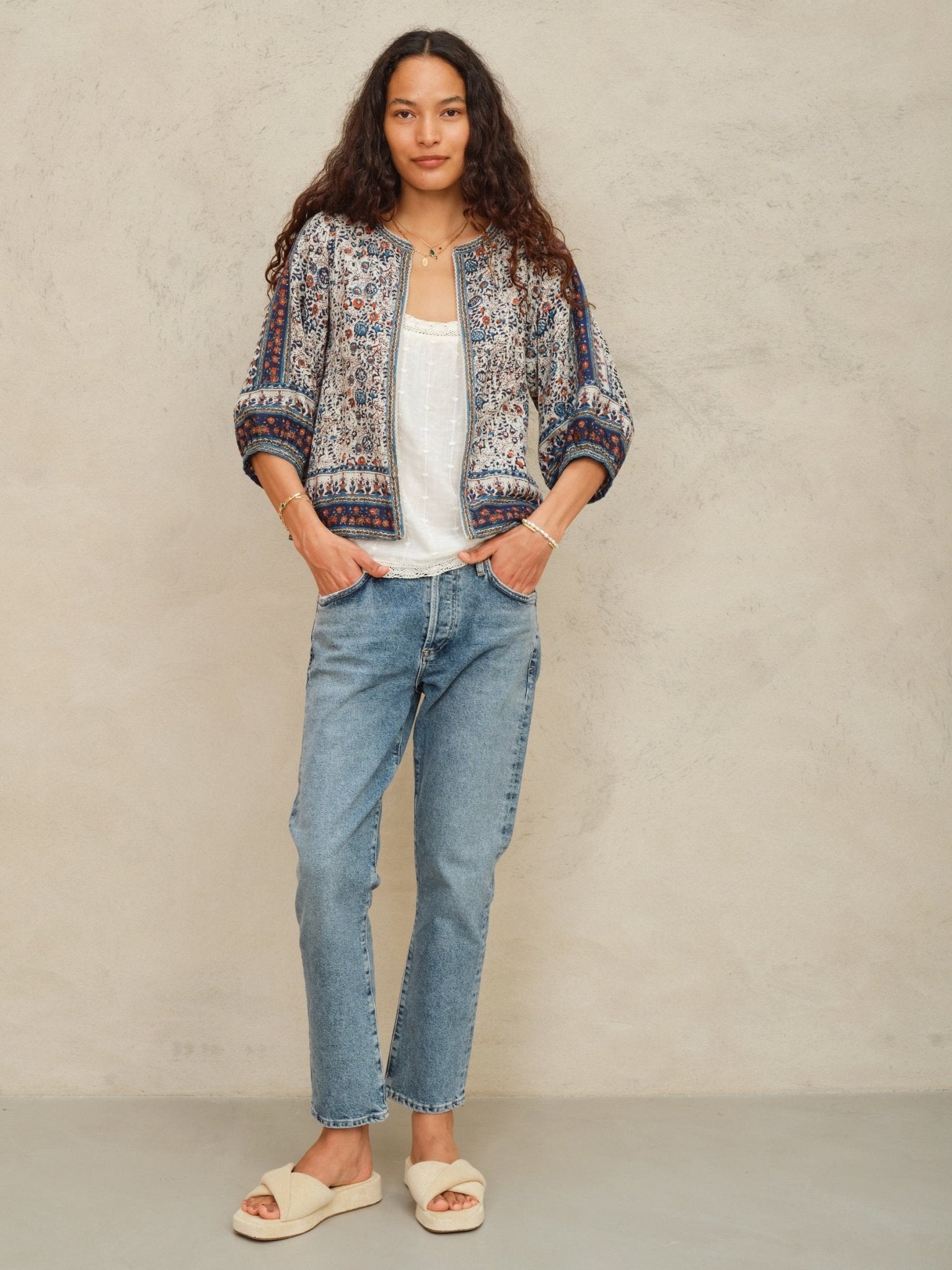 M.A.B.E Cass Print Jacket Indigo/Rust - Den Lille Ida - M.A.B.E