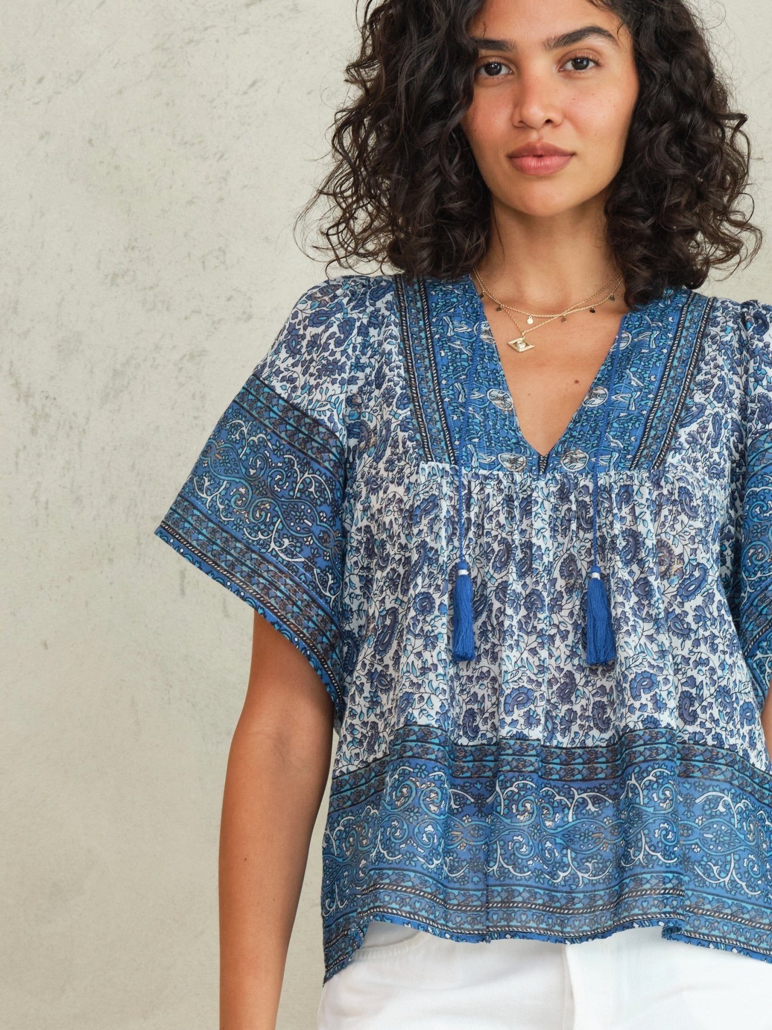 M.A.B.E Esti Print S/S Top Blue - Den Lille Ida - M.A.B.E