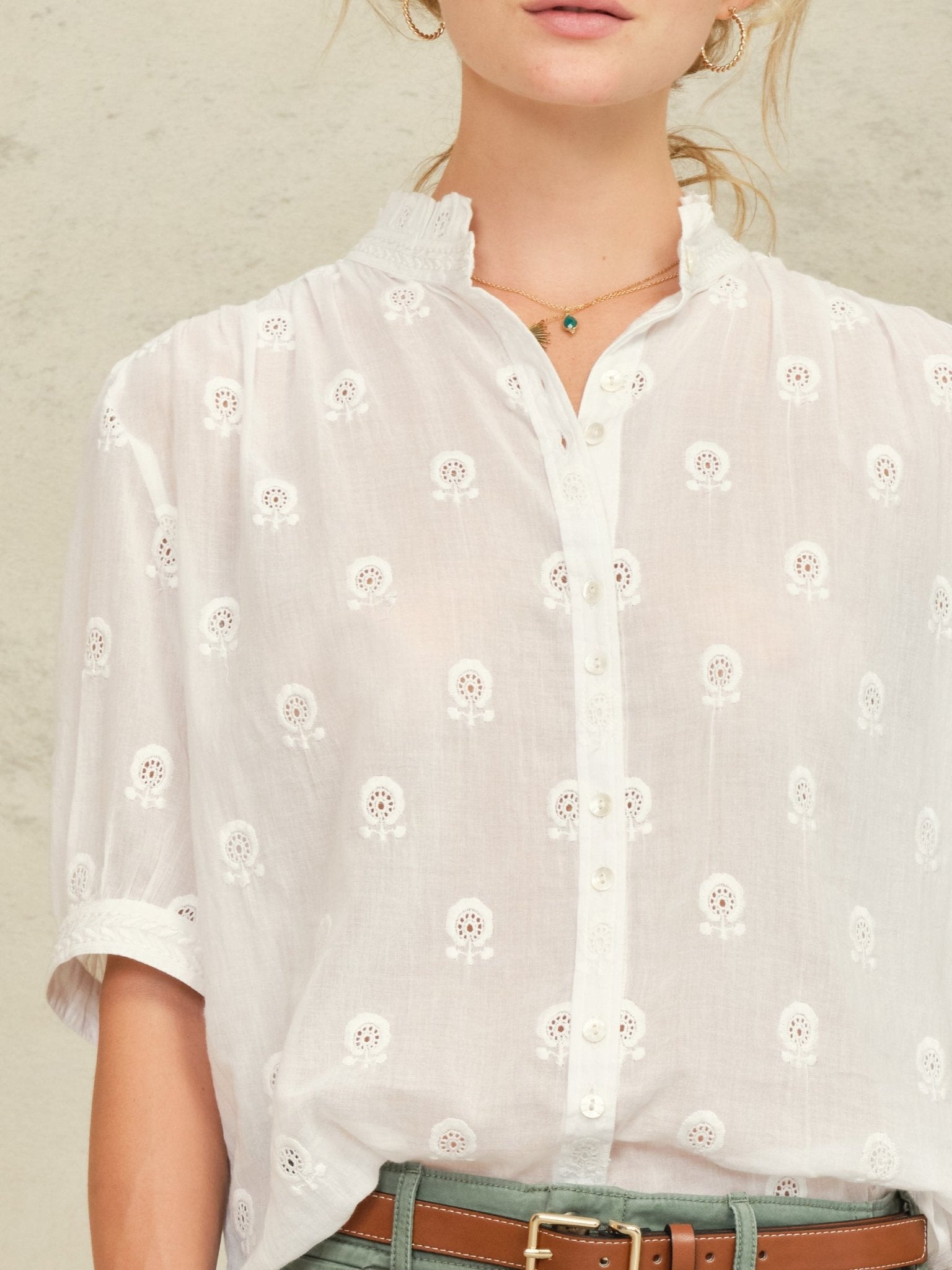 M.A.B.E Frani Emb Top White - Den Lille Ida - M.A.B.E