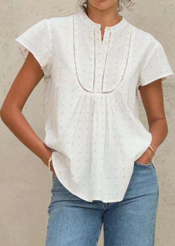 M.A.B.E Rita Woven S/S Top Ecru/Multi - Den Lille Ida - M.A.B.E