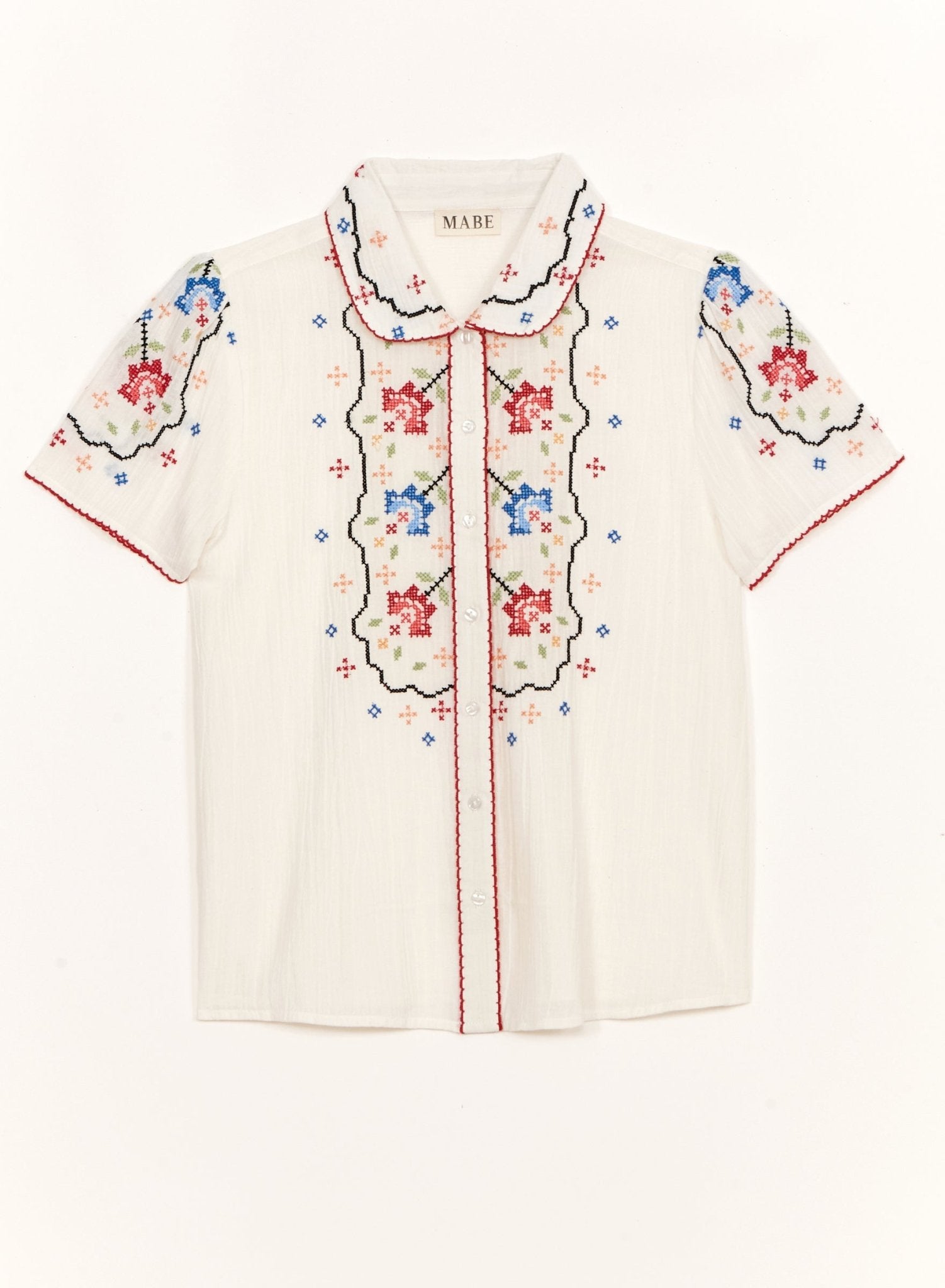 M.A.B.E Ruby Emb S/S Top Ecru/Multi - Den Lille Ida - M.A.B.E