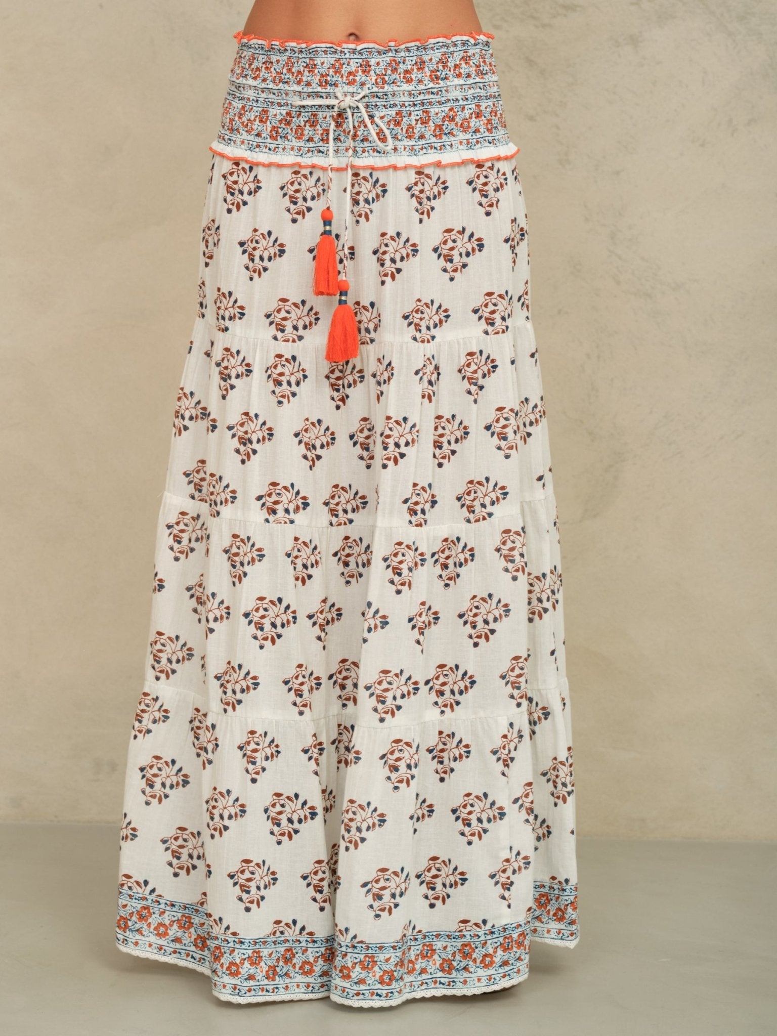 M.A.B.E Stella Print Maxi Skirt Ecru/Rust - Den Lille Ida - M.A.B.E