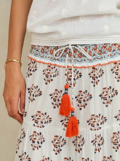 M.A.B.E Stella Print Maxi Skirt Ecru/Rust - Den Lille Ida - M.A.B.E