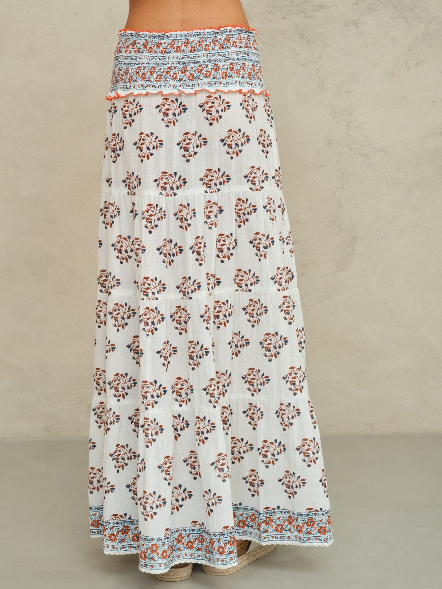 M.A.B.E Stella Print Maxi Skirt Ecru/Rust - Den Lille Ida - M.A.B.E