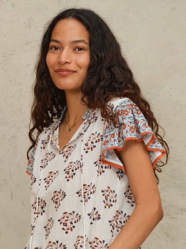 M.A.B.E. Stella Print S/S Top Ecru/Rust - Den Lille Ida - M.A.B.E