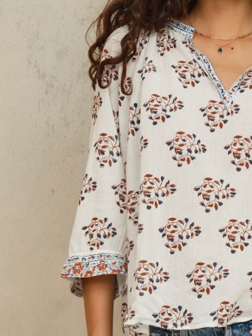 M.A.B.E. Stella Print Top Ecru/Rust - Den Lille Ida - M.A.B.E