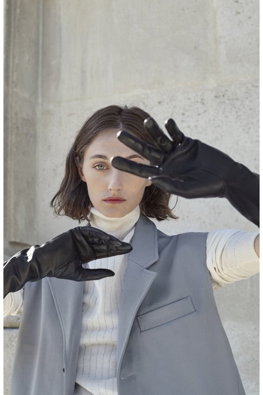 Agnelle Opéra Long Leather Gloves Black