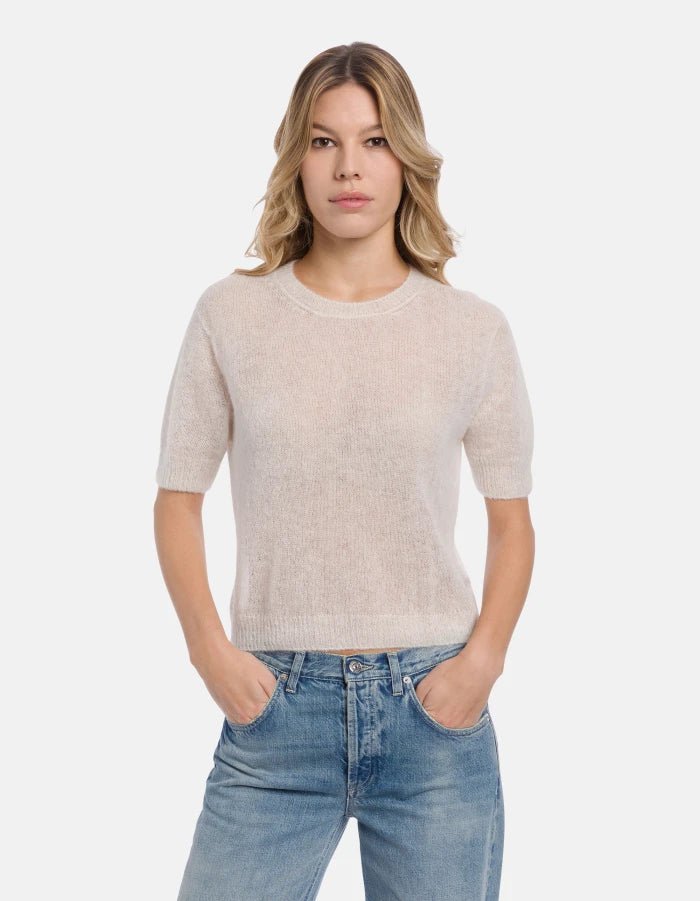 Regular - fit crew - neck jumper in alpaca wool blend off white - Den Lille Ida - Dondup